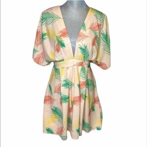 Shein Ladies Pink Vine Print Backless Dress Large